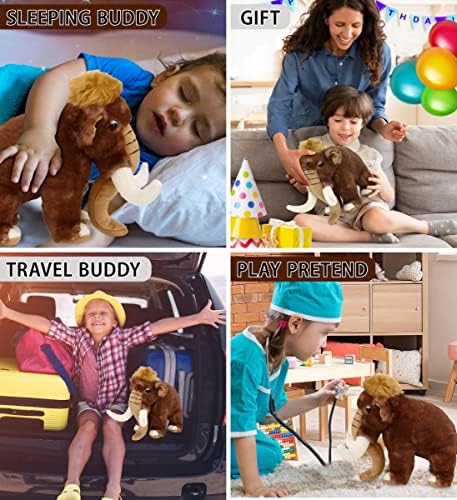 DolliBu Plush Mammoth Stuffed Animal - 9 Inch Huggable Wild Toy