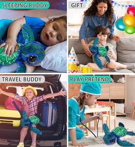 DolliBu Blue Sea Turtle Plush Stuffed Animal - 10 Inches