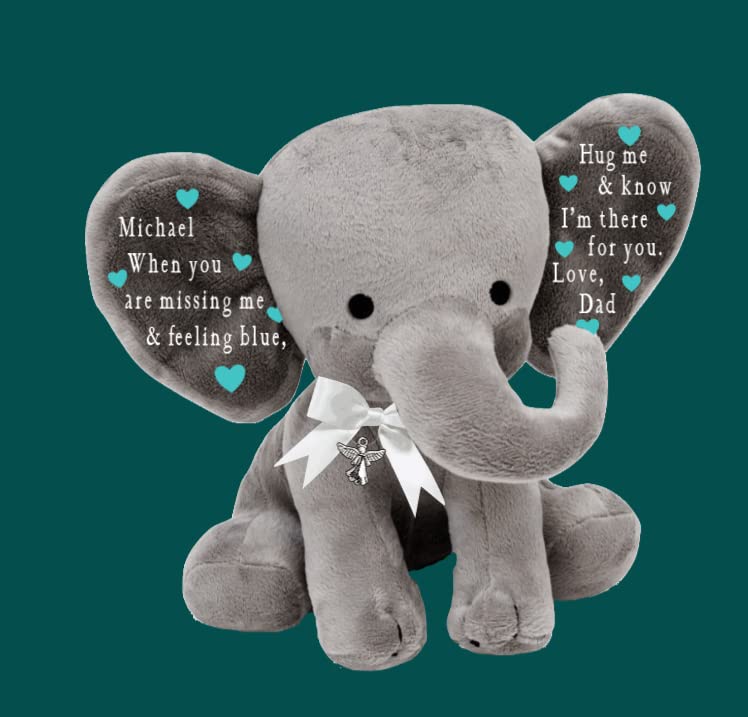 Handmade Comfort Elephant Plush with Ribbon and Angel Charm