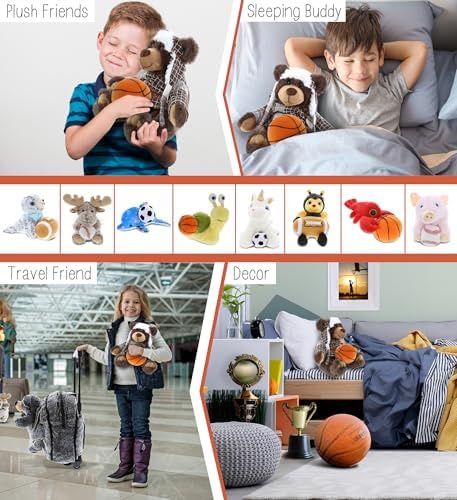 DolliBu Personalized Brown Bear with Basketball Plush Toy - 11 Inches