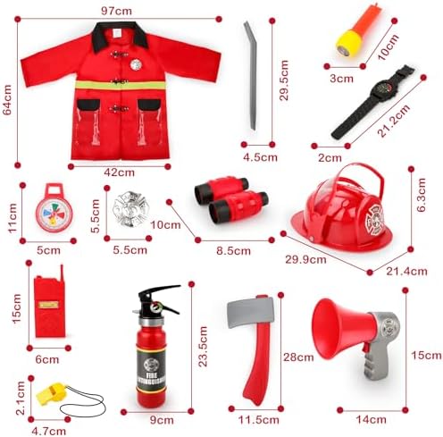 deAO Fireman Costume for Kids 13 Pcs Role Play Set