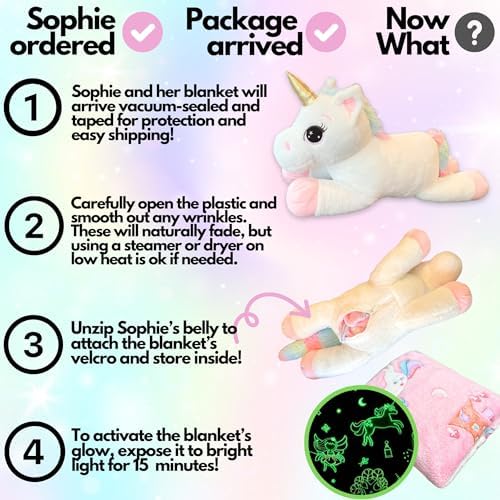 Unicorn Stuffed Animal with Glow-in-the-Dark Blanket Inside