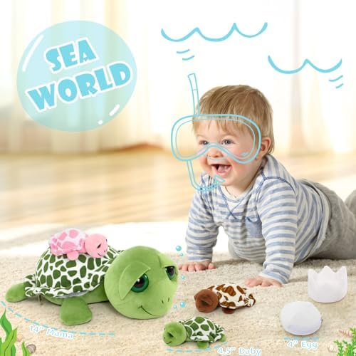 MorisMos Sea Turtle Family Plush Toy 14 with 3 Babies 2 Eggs