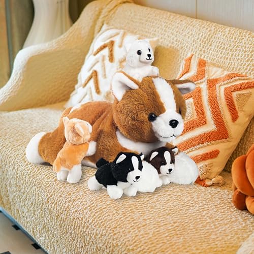 5 Pieces Dog Stuffed Animal Set with Babies Inside