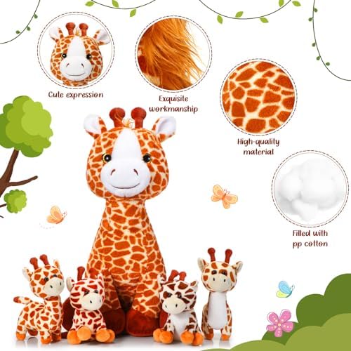 Honoson 5 Pcs Giraffe Plush Set with Babies