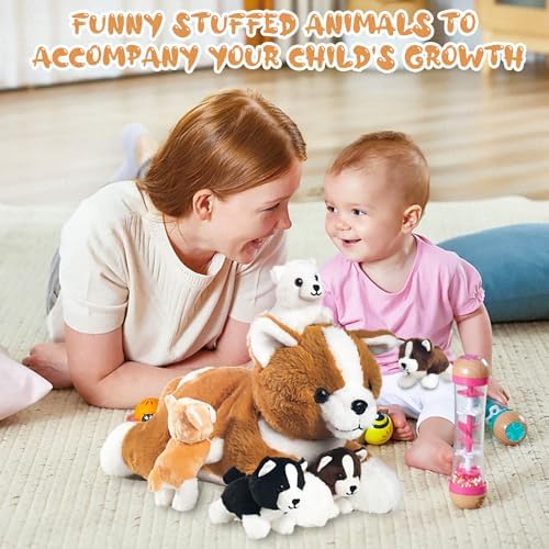 5 Pieces Dog Stuffed Animal Set with Babies Inside