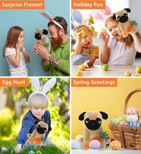 DolliBu Happy Easter Pug Plush with Carrot - 8 Inches