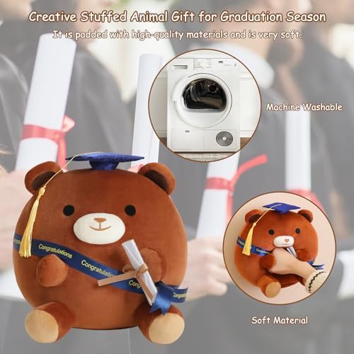 Finebee Brown Bear Plushie Graduation Gift with Cap for Kids