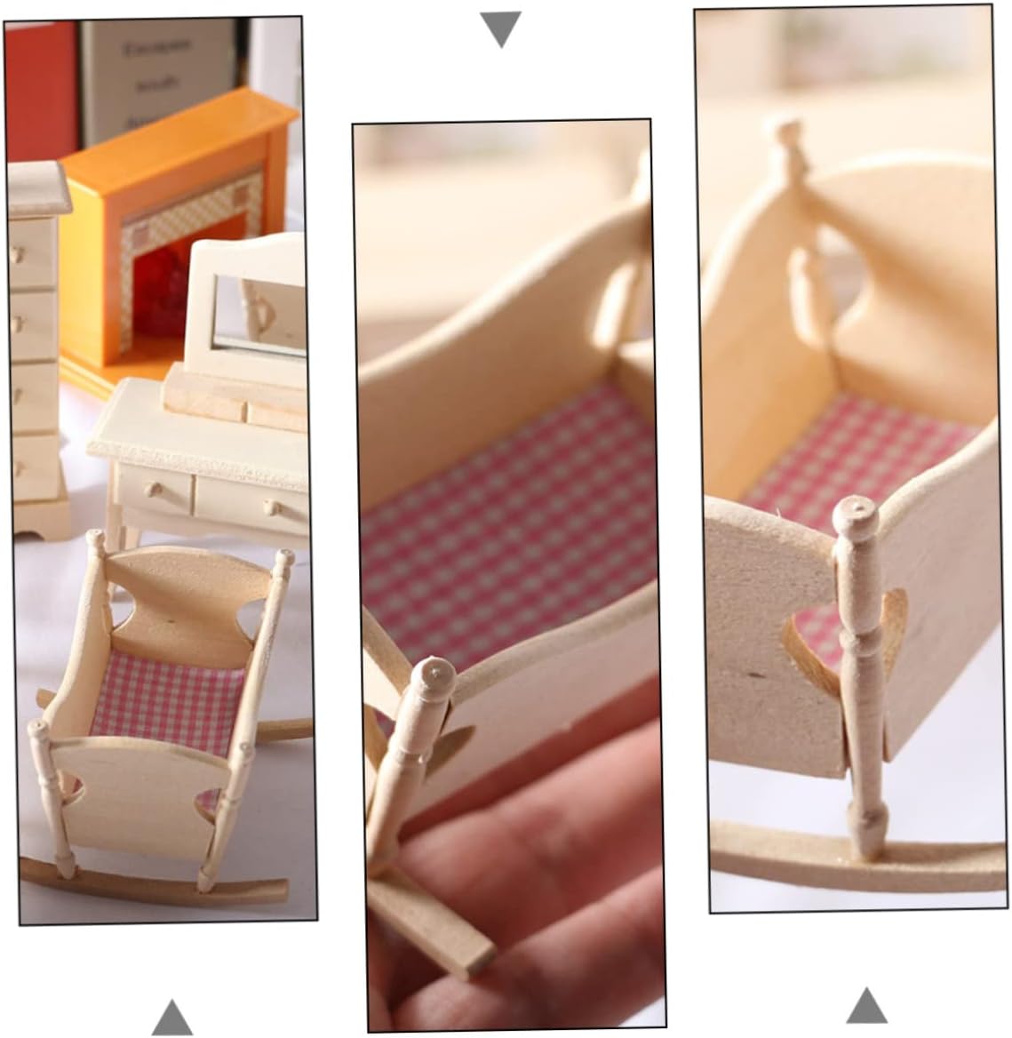 CIYODO Mini Wooden Cradle Model for Dollhouse 1
