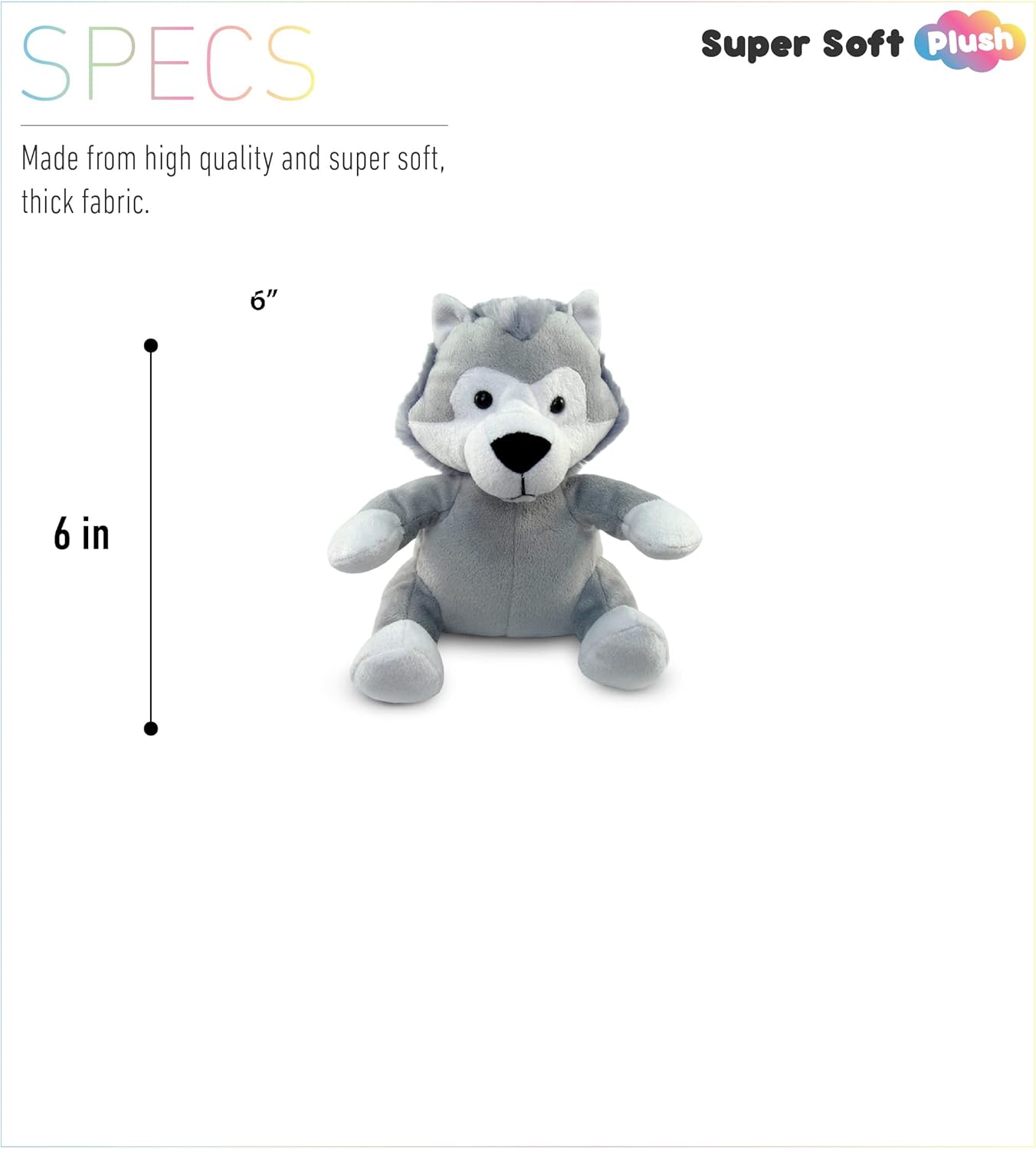 DolliBu Plush Wolf Toy - 6 Inches Sitting Huggable Stuffed Animal