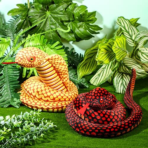 Zhanmai 2 Pcs Giant Lifelike Cobra Plush Snake Toys