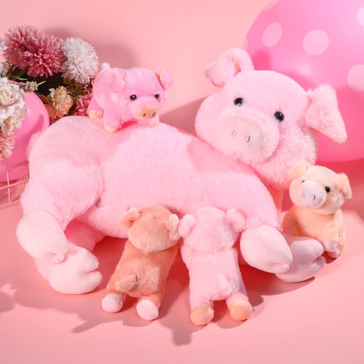Honoson Plush Pig Set with 4 Magnetic Baby Pigs