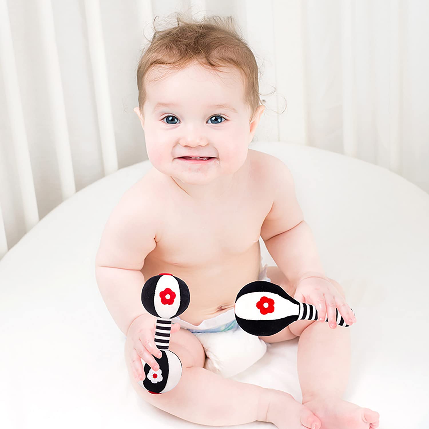 SHXERO 2 Pcs Soft Baby Rattles for 0-6 Months
