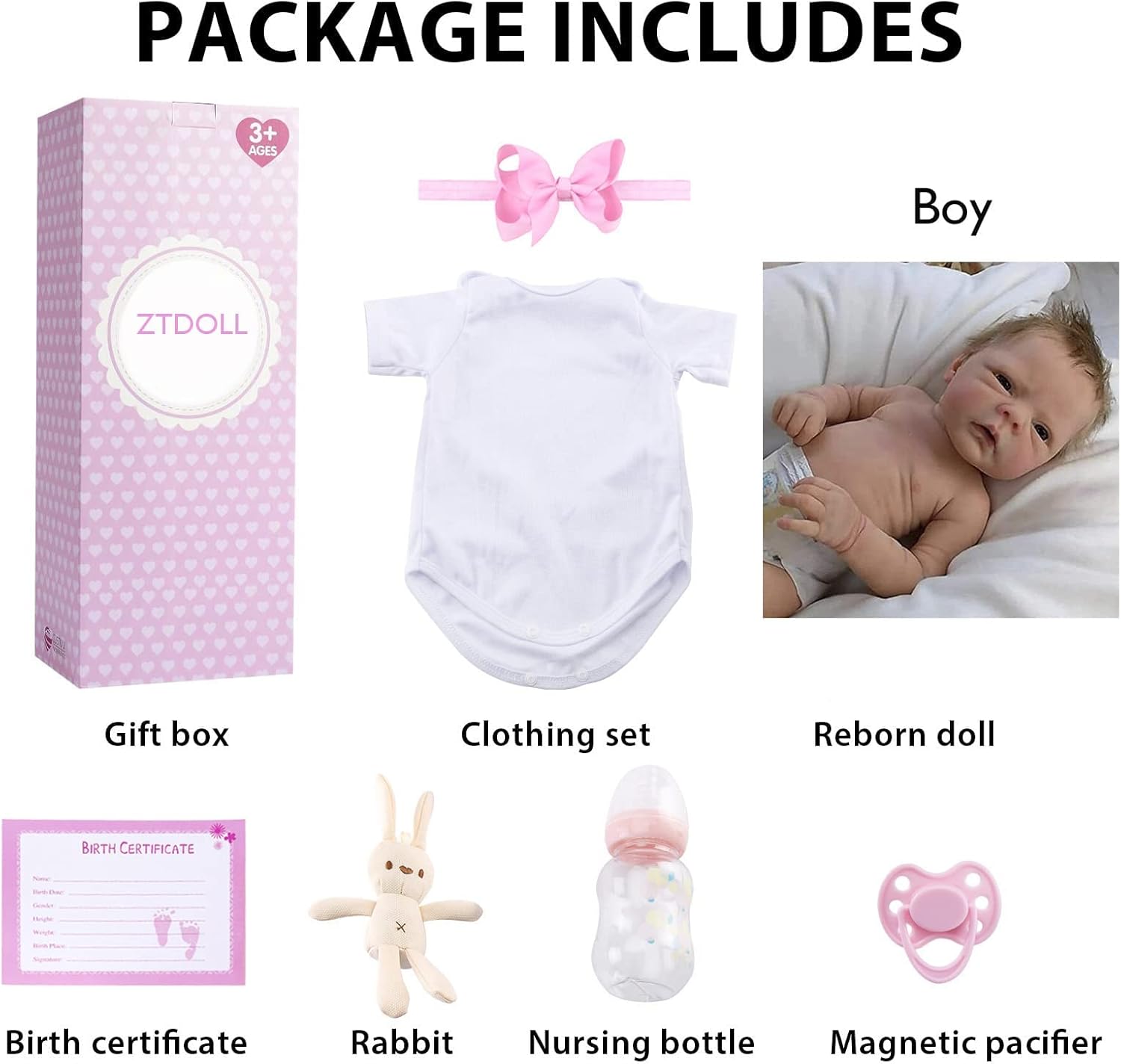 ZTDOLL Reborn Baby Doll Boy 18 Inch Lifelike
