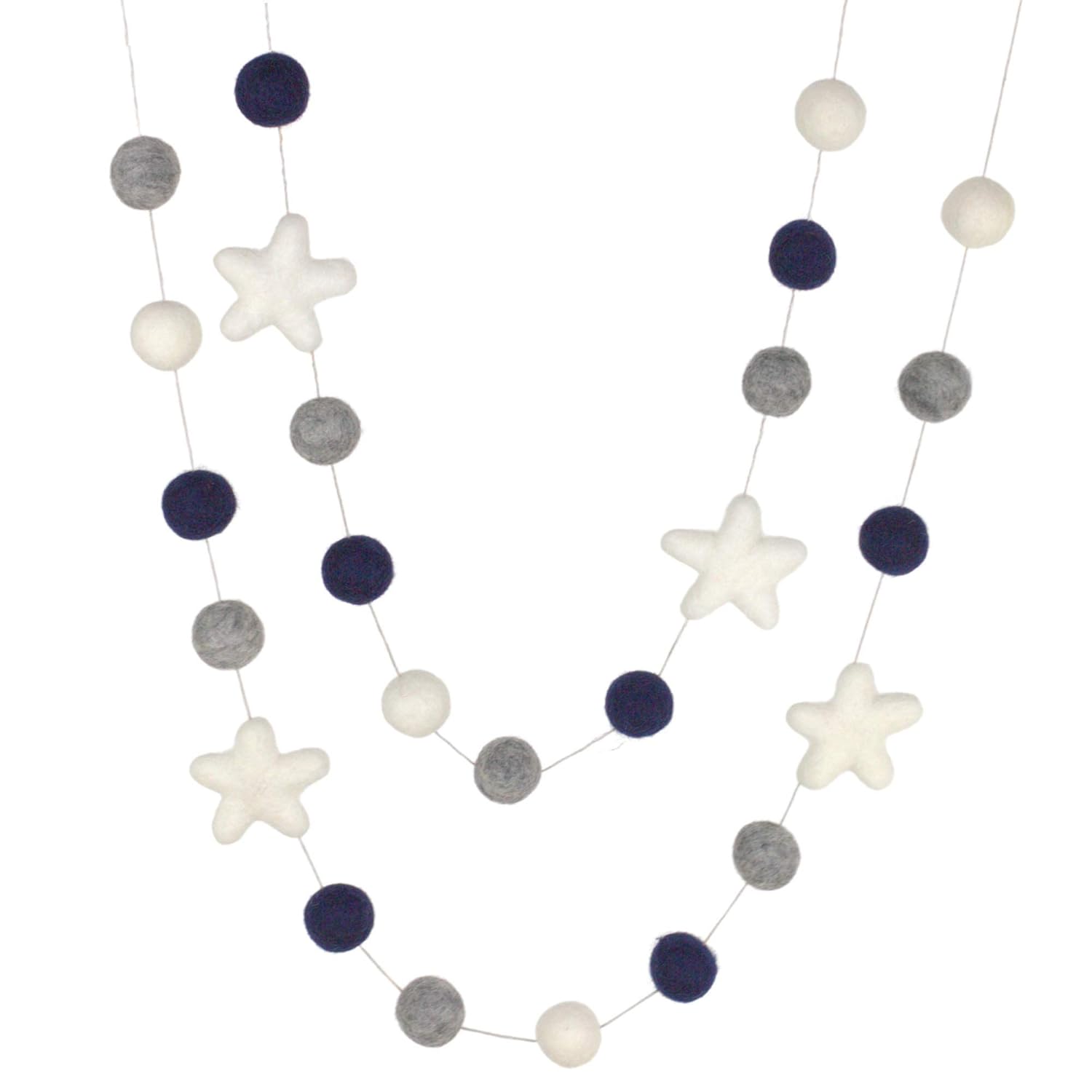 Felt Ball Star Garland - Navy Gray White