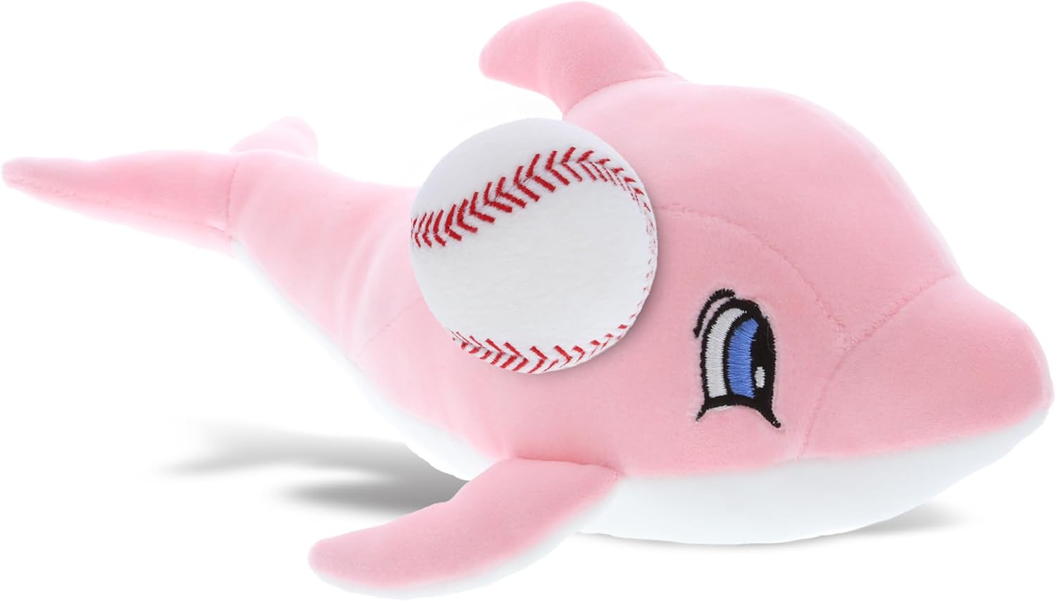 DolliBu Pink Dolphin Plush with Baseball - 12 Inches Huggable Stuffed Animal