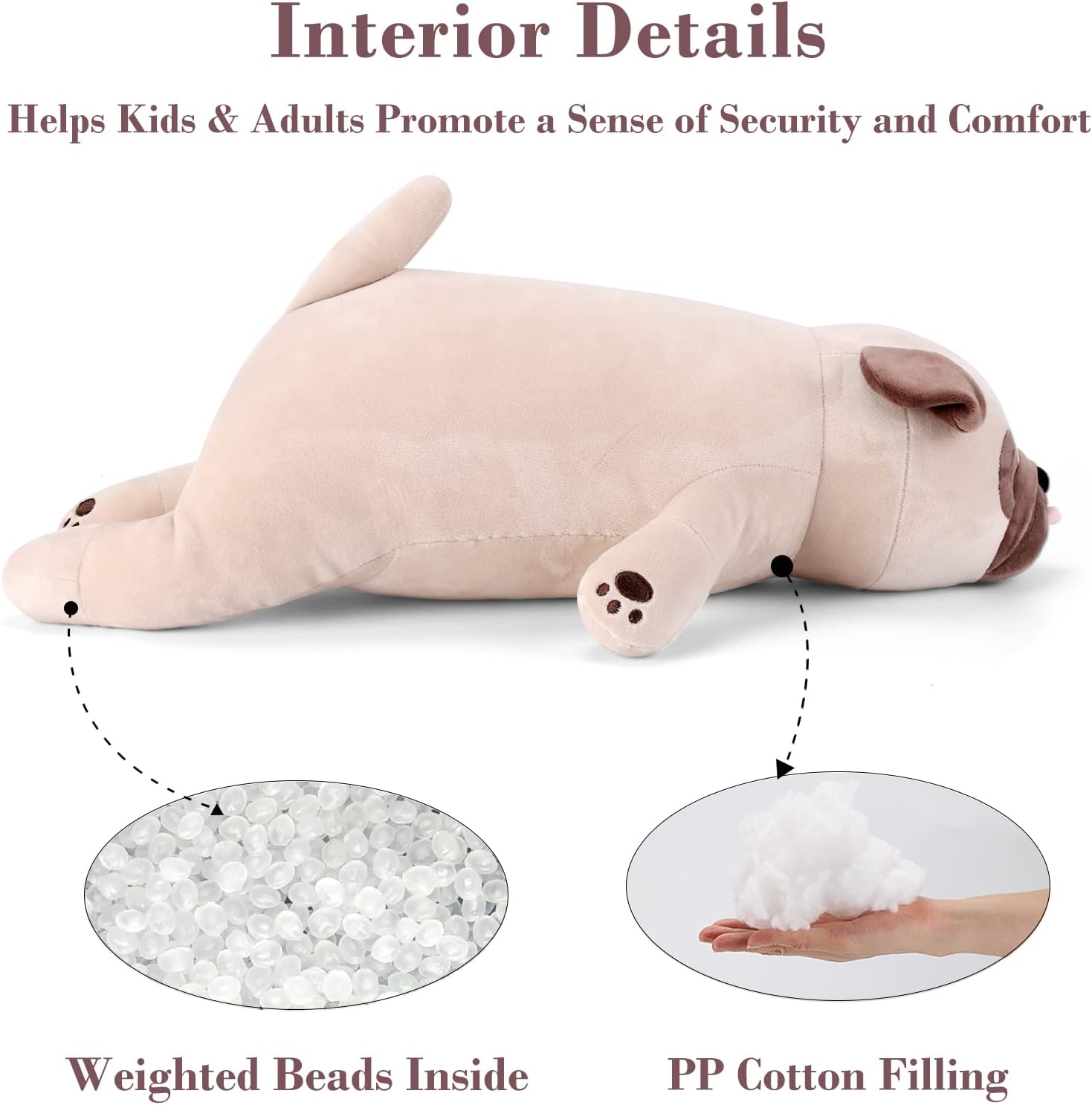 Meowtastic Pug Weighted Plush - 28 Inch 40 Lbs Comfort Pillow