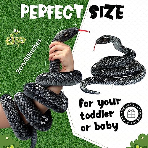 Hiboom Giant Snake Plush Toy 71 Inch Black Gray Realistic