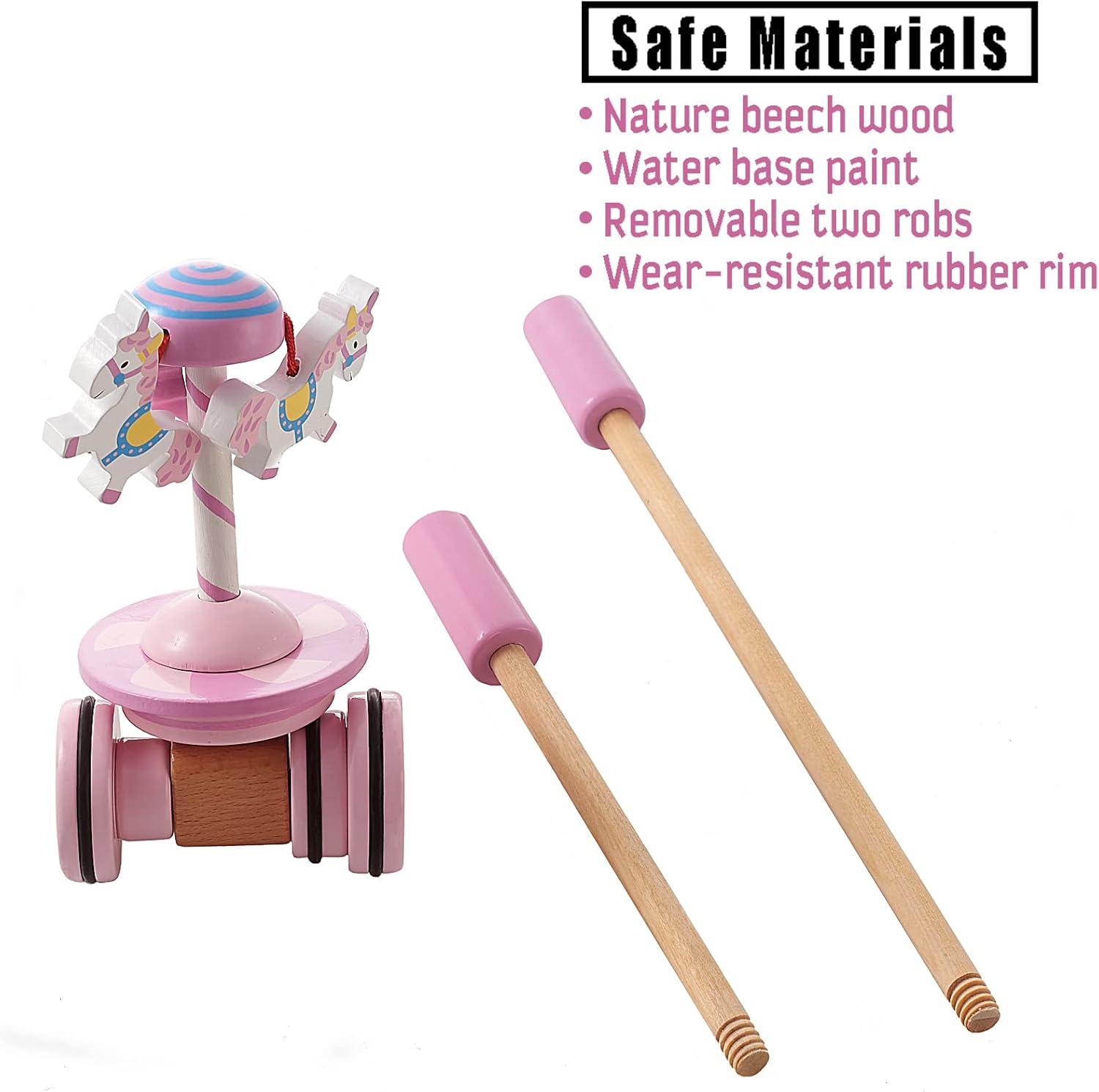 RUYU Lively Carousel Wooden Push Pull Toy for Toddlers 1