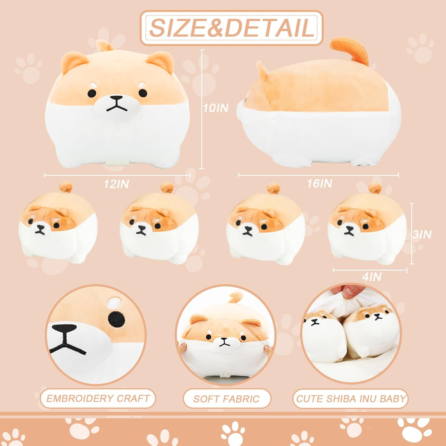 AtoBaby Shiba Inu Plush Pillow with Four Babies