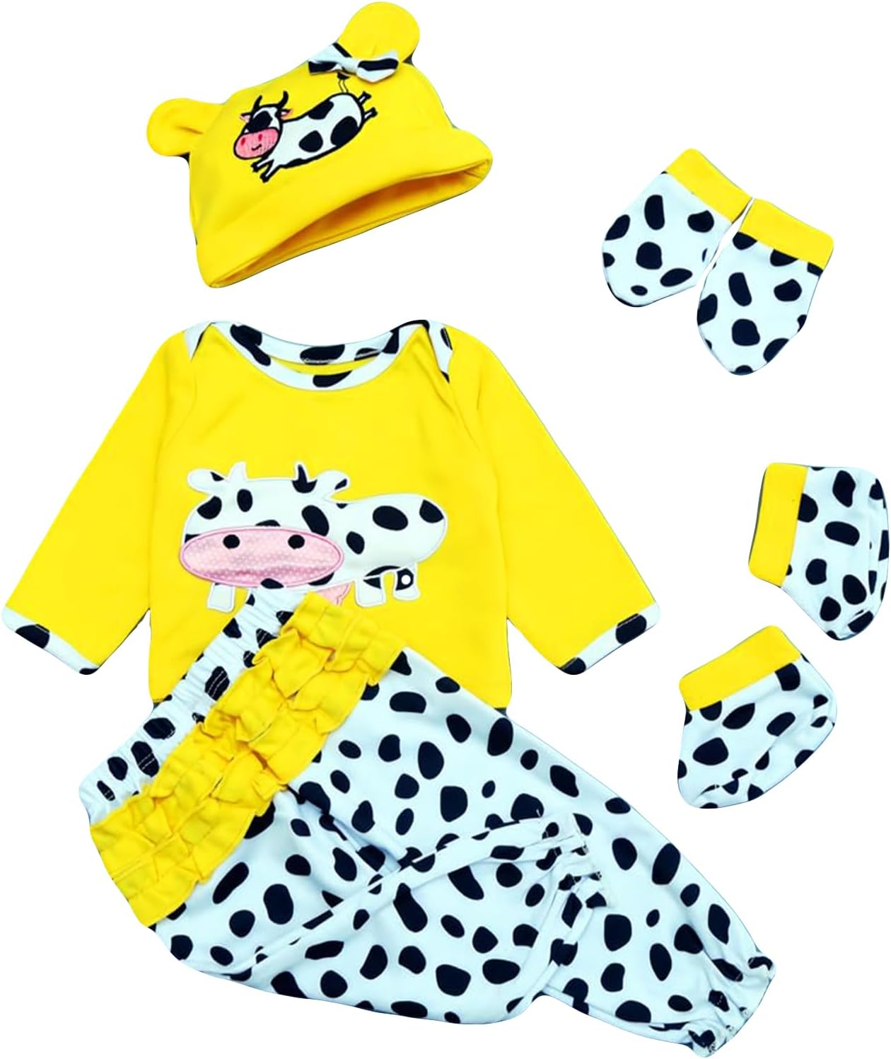 Yellow Cow Reborn Baby Doll Clothes 5pcs Set