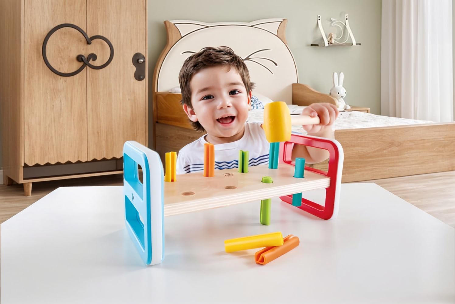 Hape Rainbow Pounder Pounding Bench Wooden Toy with Hammer