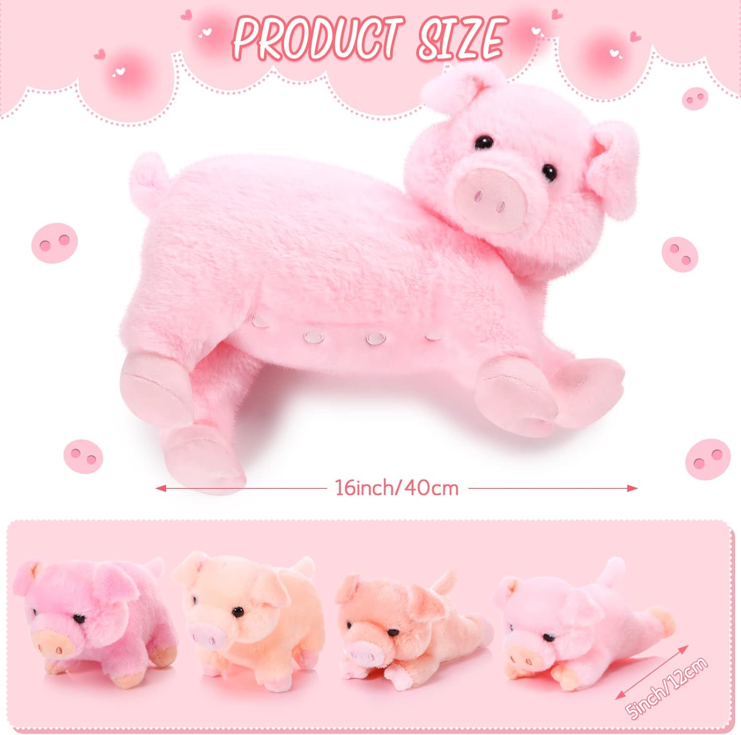 Honoson Plush Pig Set with 4 Magnetic Baby Pigs
