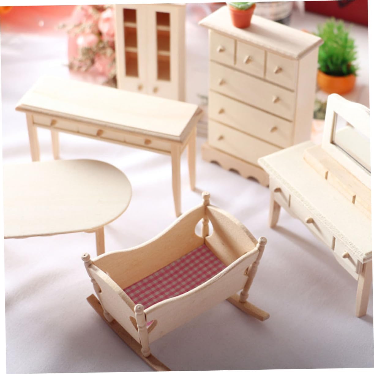 CIYODO Mini Wooden Cradle Model for Dollhouse 1