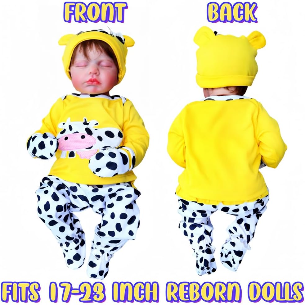 Yellow Cow Reborn Baby Doll Clothes 5pcs Set