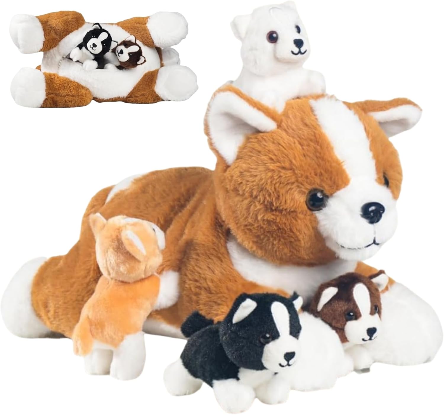 5 Pcs Corgi Plush Stuffed Animals with Zipper Belly