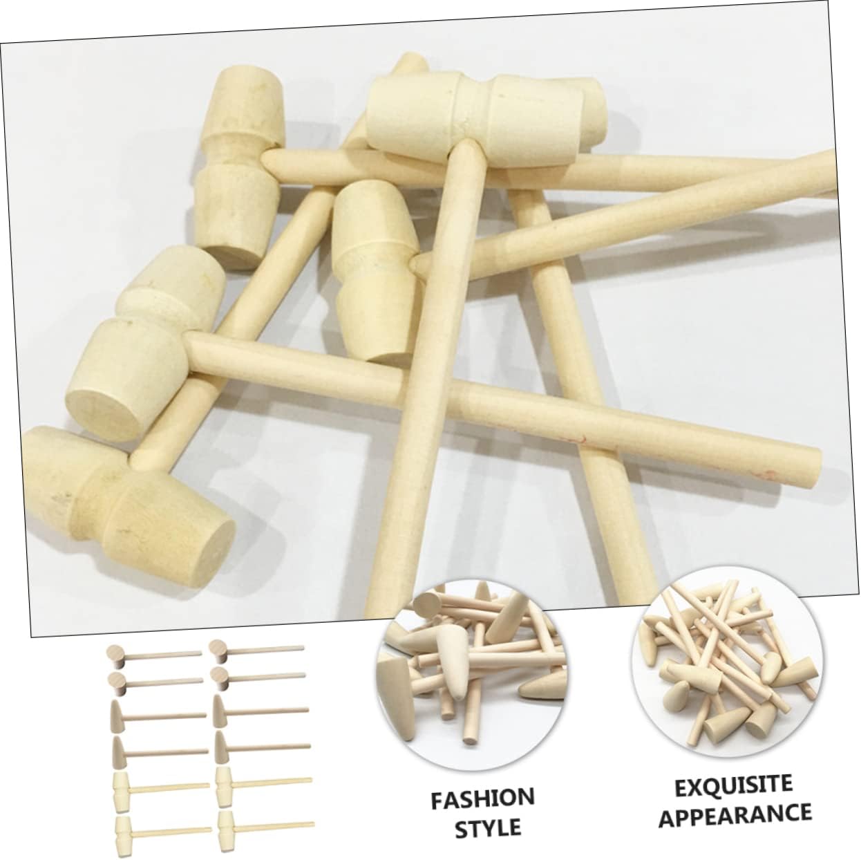 Toyvian Wooden Mini Hammers 15pc Set for Kids