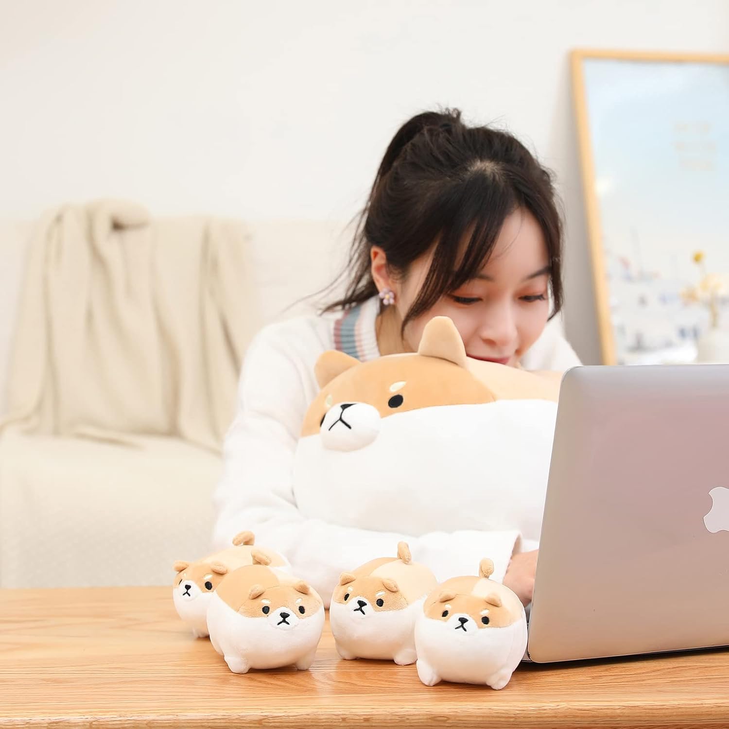 SQEQE Stuffed Shiba Inu Plush Toy with 4 Baby Plushies
