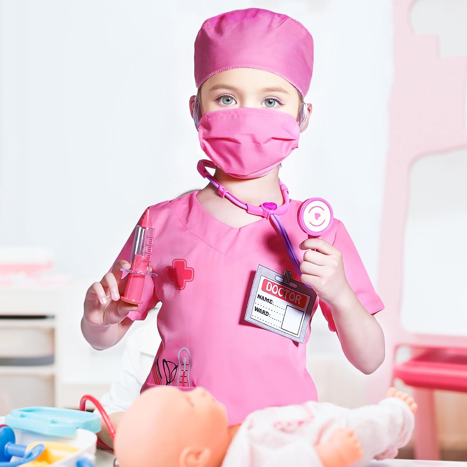 Wbesty Kids Doctor Costume 7pcs Play Kit