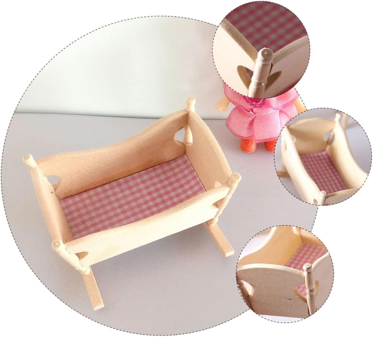 CIYODO Mini Wooden Cradle Model for Dollhouse 1