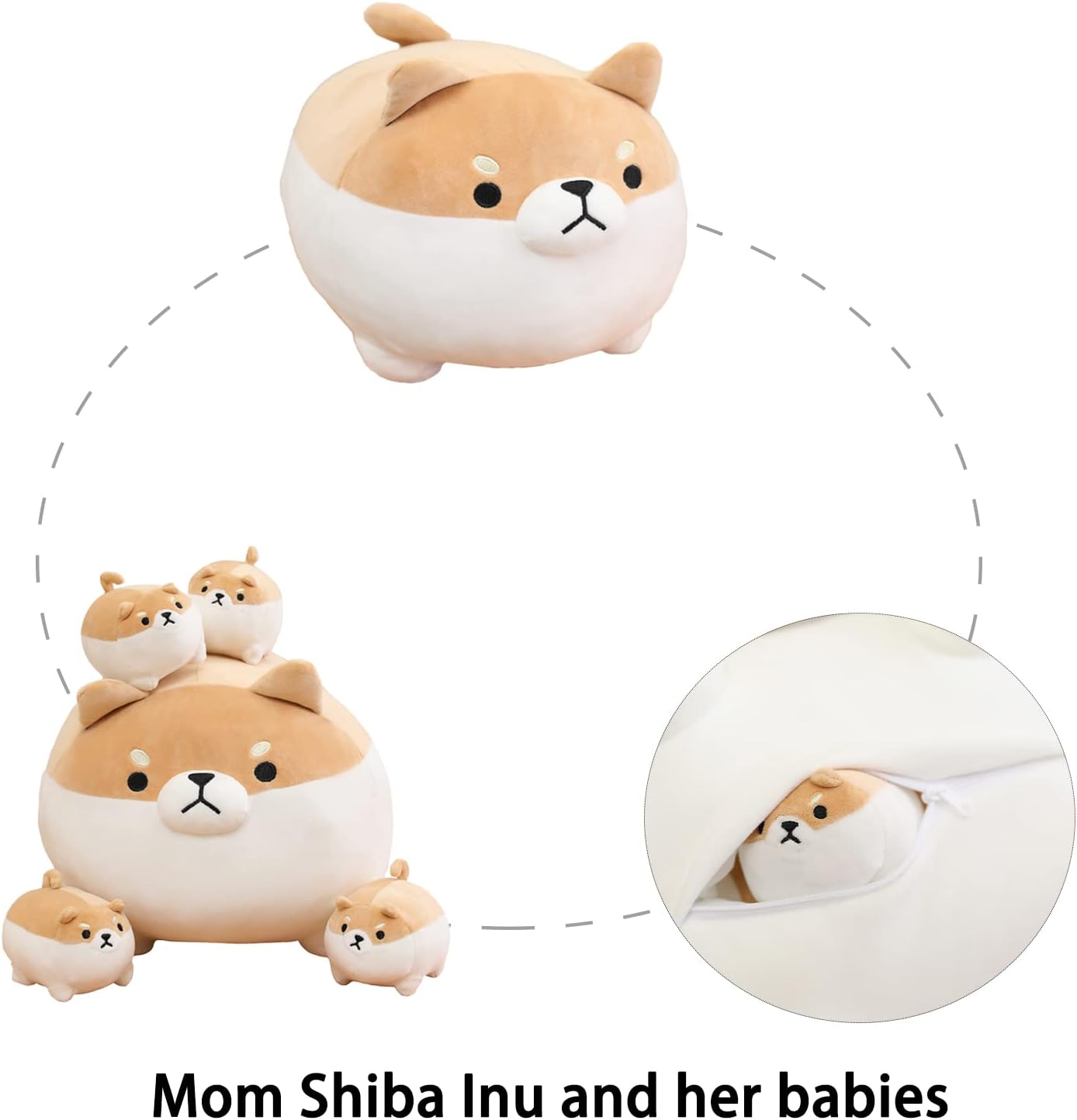SQEQE Stuffed Shiba Inu Plush Toy with 4 Baby Plushies