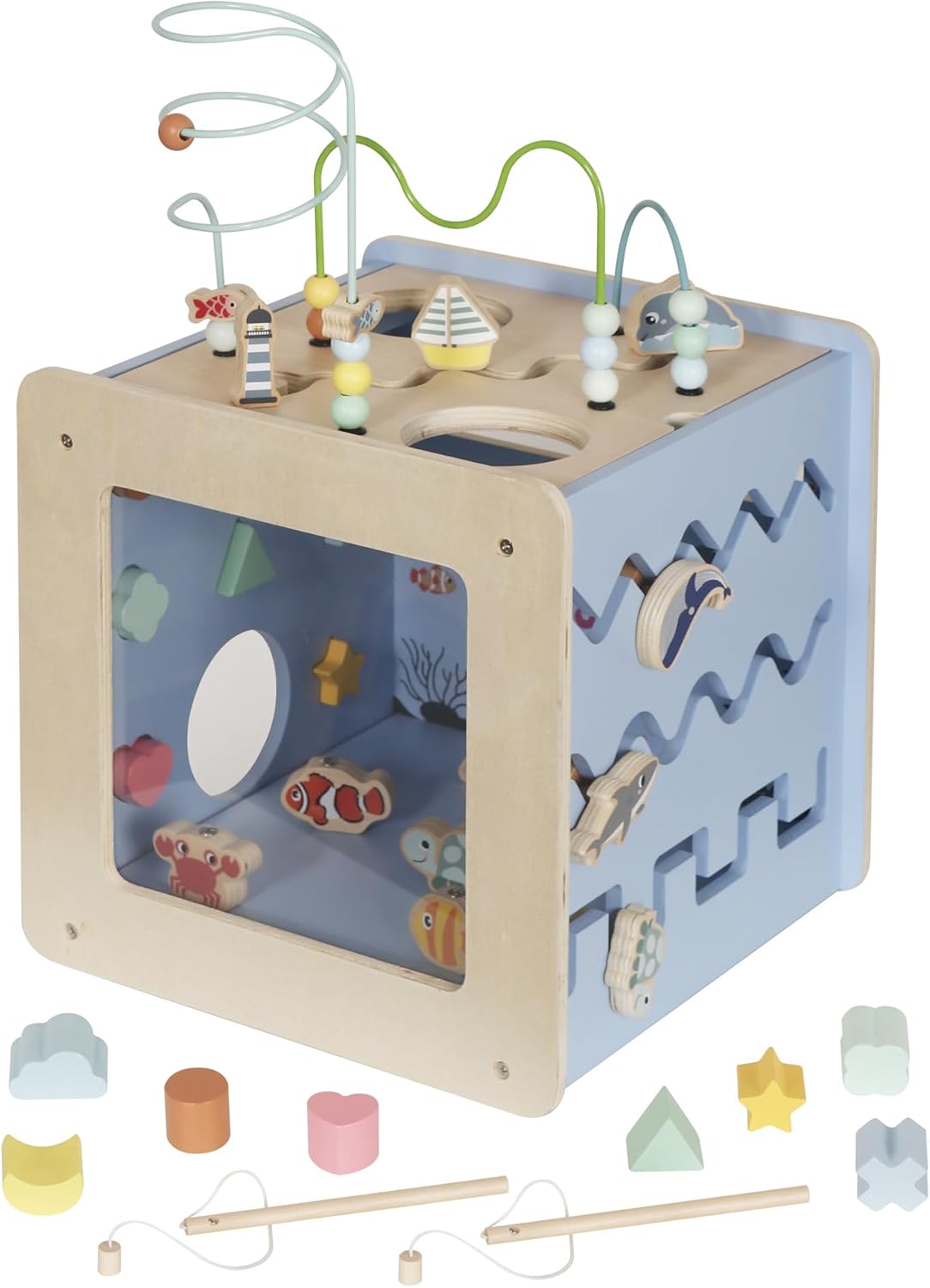 Buoyantkids Wooden Activity Cube 7-in-1 Montessori Toy
