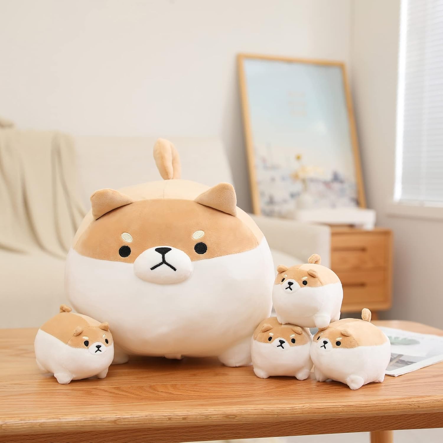 SQEQE Stuffed Shiba Inu Plush Toy with 4 Baby Plushies