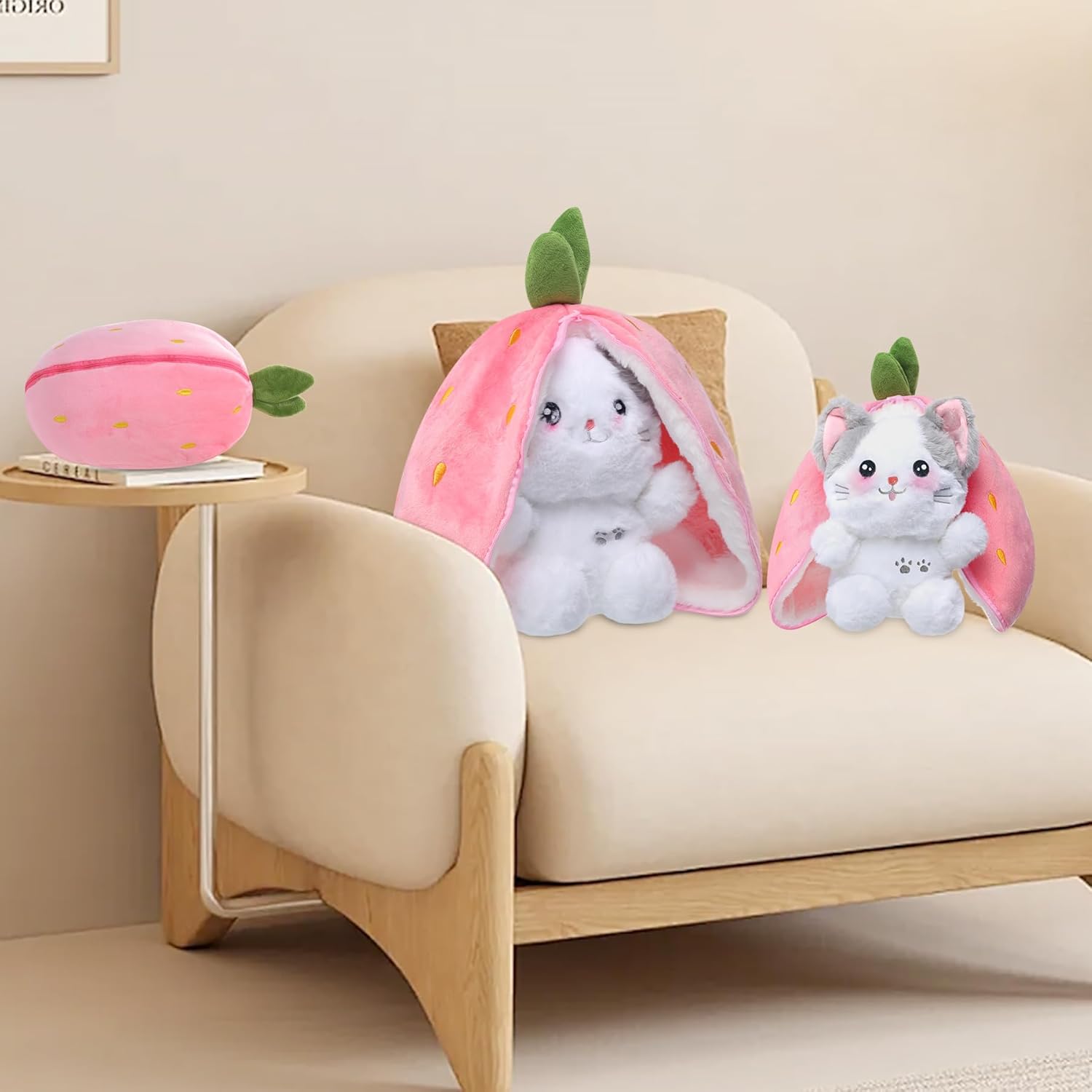 MIAODAM Strawberry Cat Plush Toy 118inch Kawaii Stuffed Animal