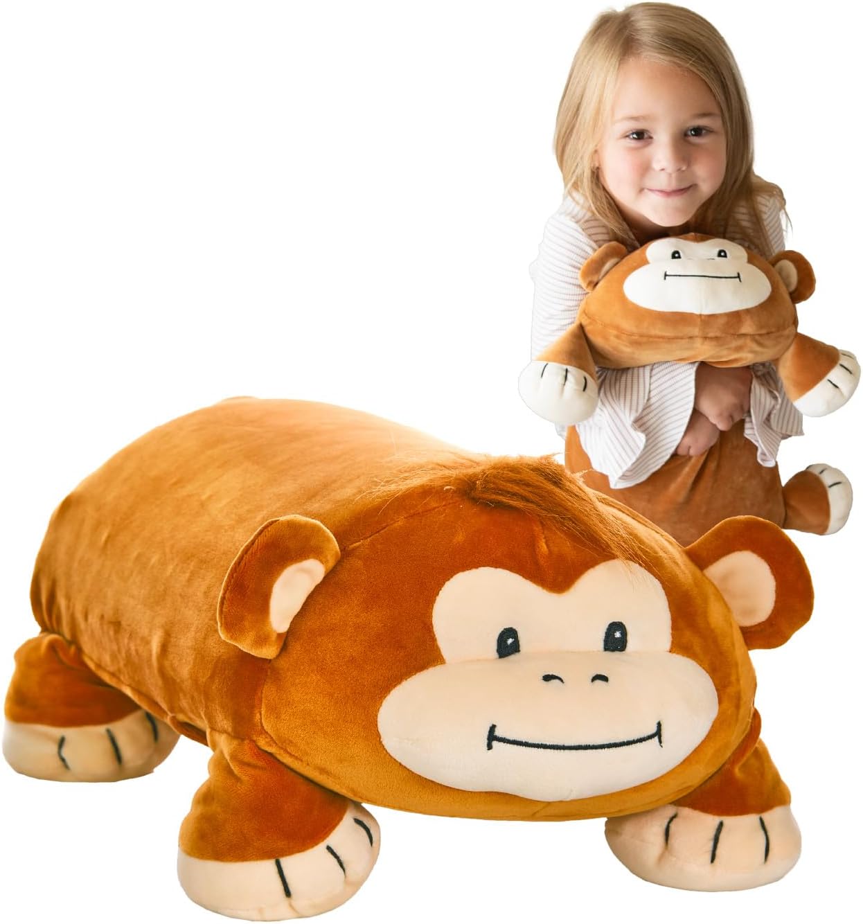 Cuddly Memory Foam Pillow Plush with Belly Pocket - Jesi The Monkey