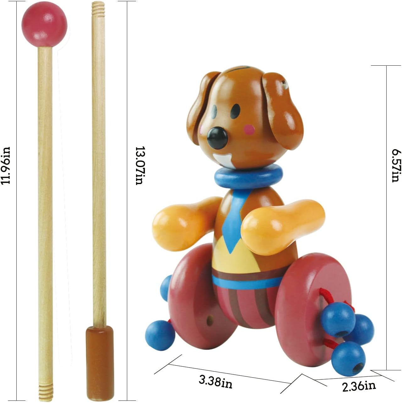 RUYU Loyal Puppy Wooden Push Pull Activity Walking Toy for Toddlers