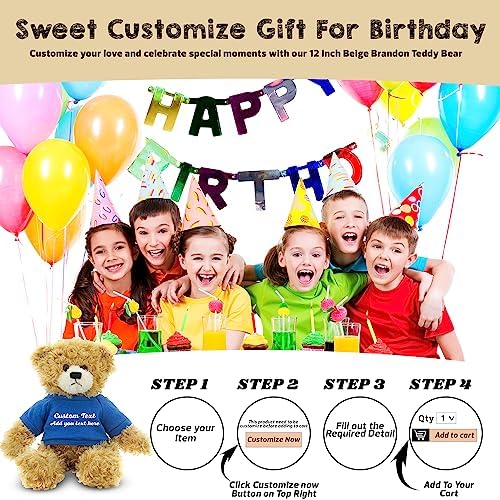 Customized Beige Brandon Bear - 12 Inch Personalized Plush Toy