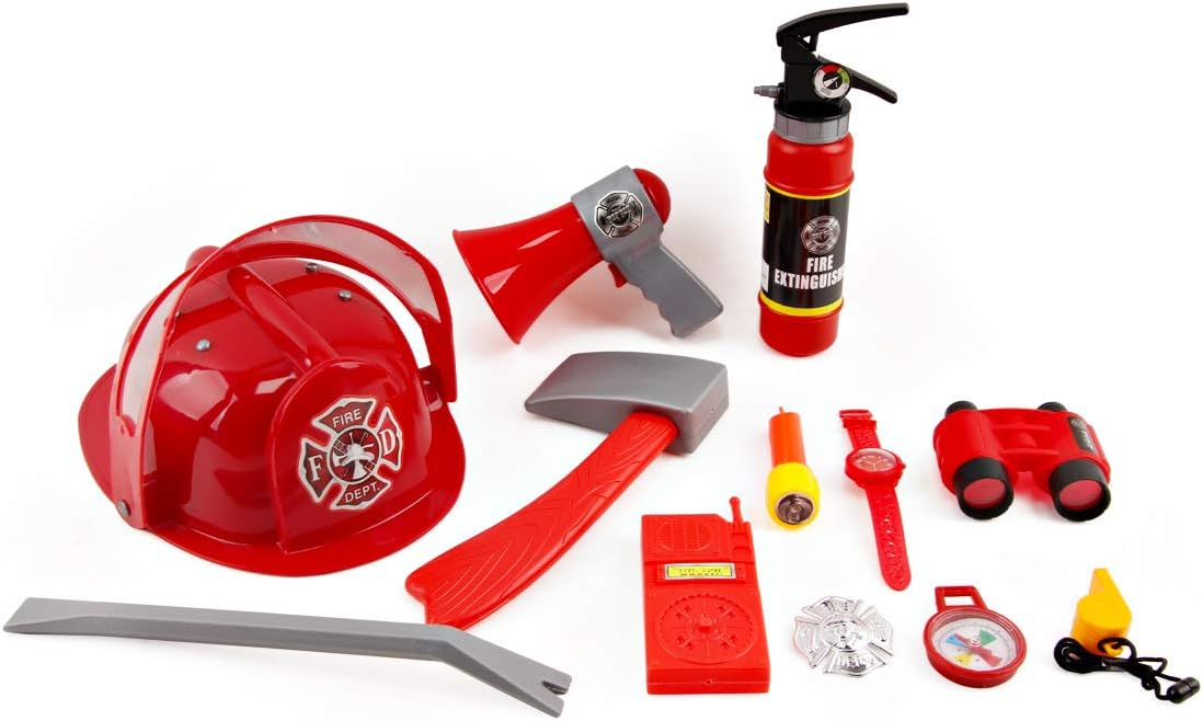 deAO Fireman Costume for Kids 13 Pcs Role Play Set