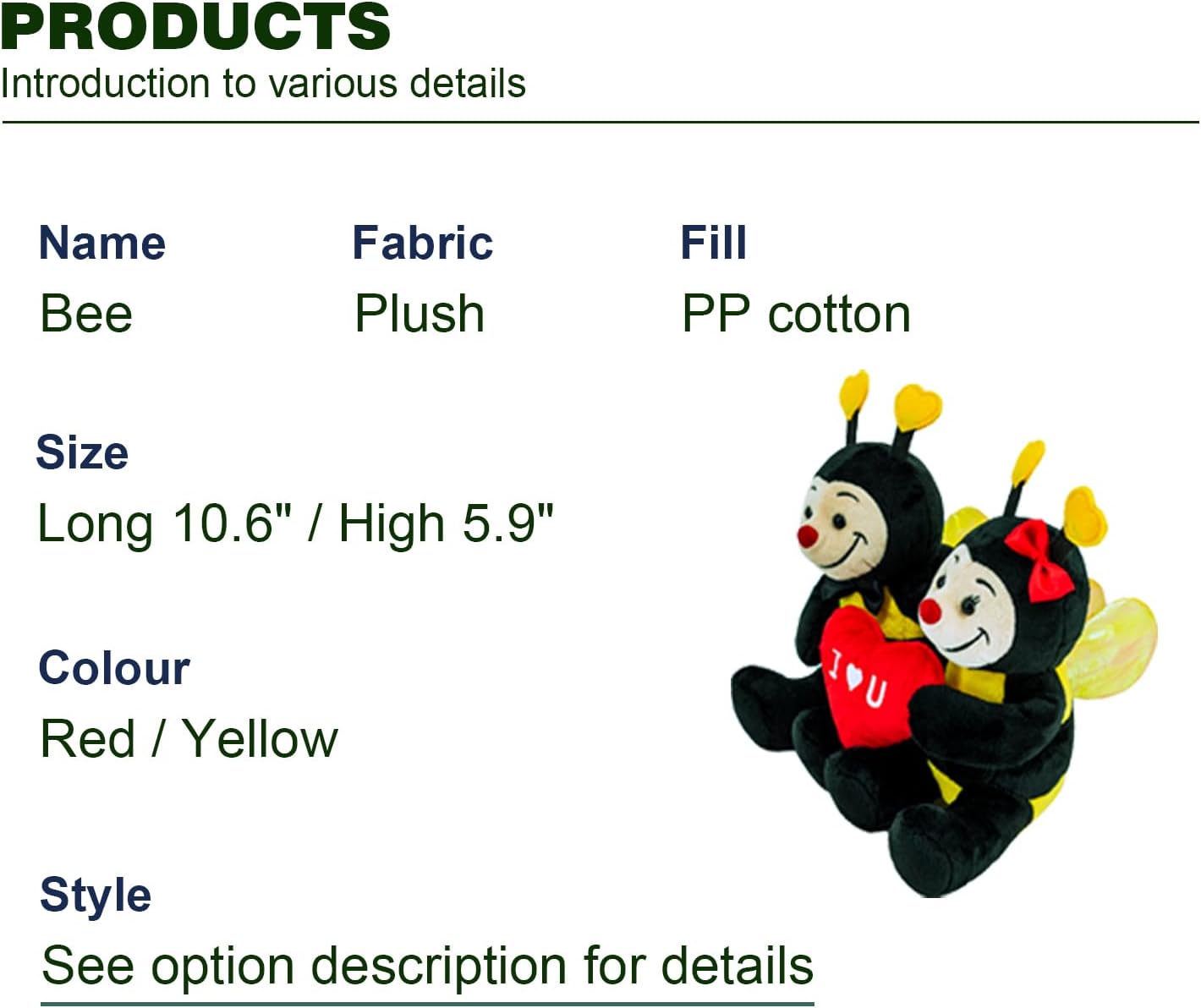 Yohaki Cute Bee Plush Stuffed Animal 2 in 1 Valentines Gift