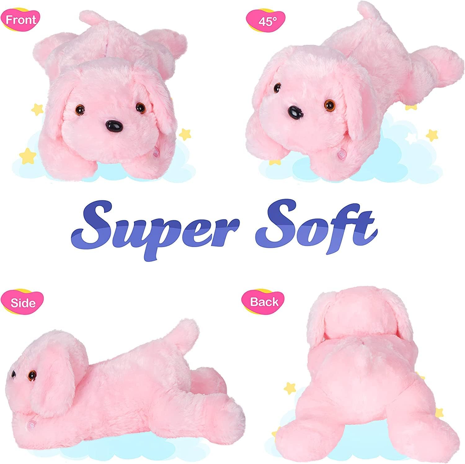 WEWILL 18 Inch Glow Light Pink Puppy Plush Toy with Night Light