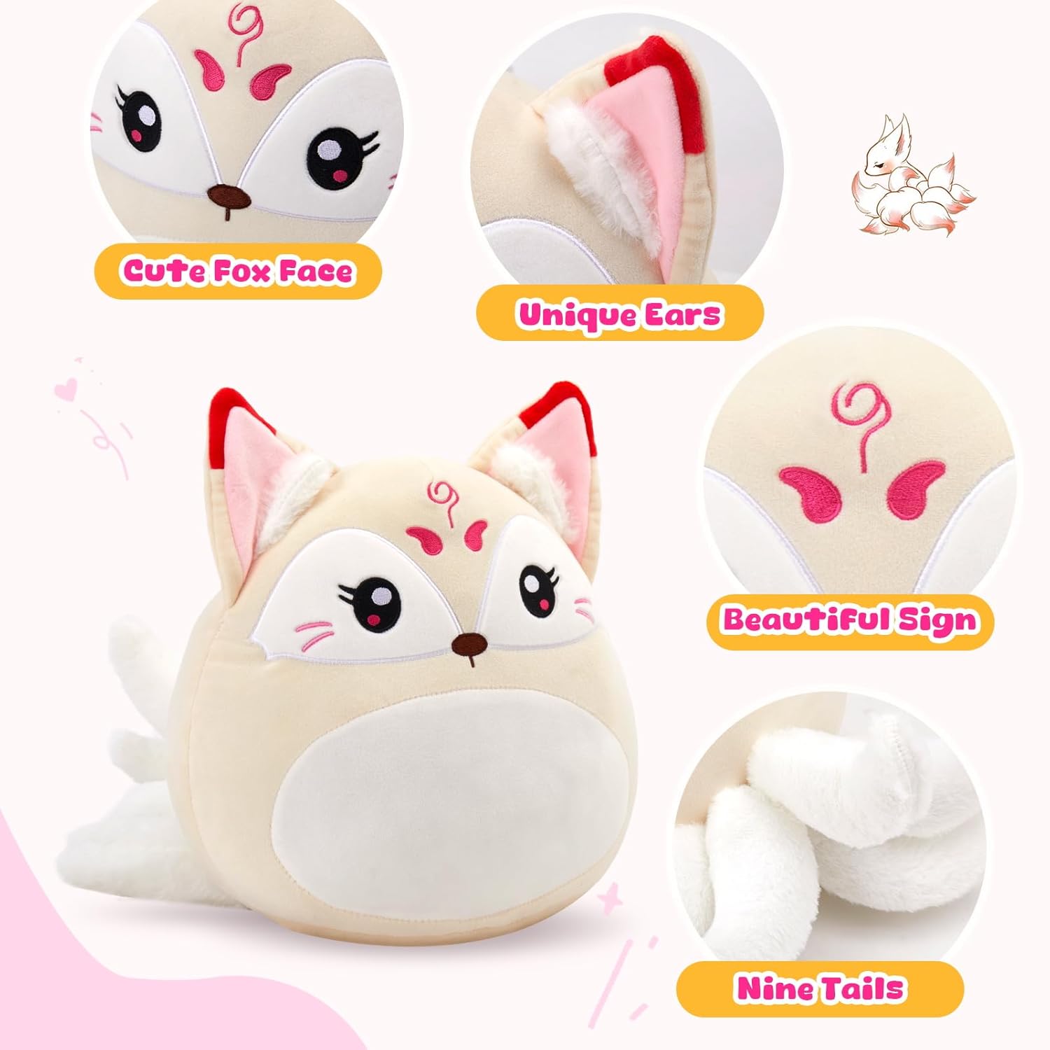 WEWILL Nine-Tailed Fox Plush Pillow 12 Inch Cuddly Stuffed Animal