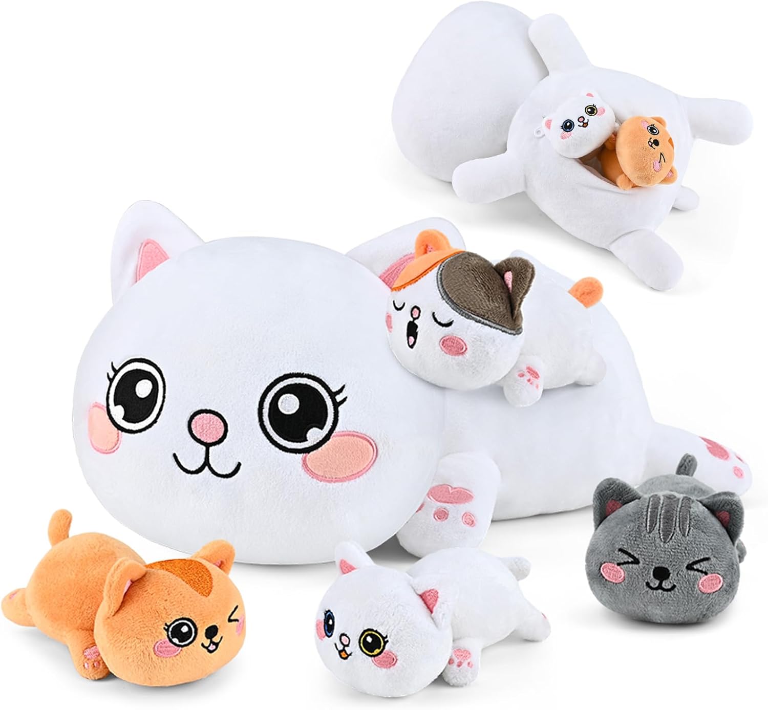 KMUYSL Plush Kitty Set - Mommy with 4 Baby Kitties