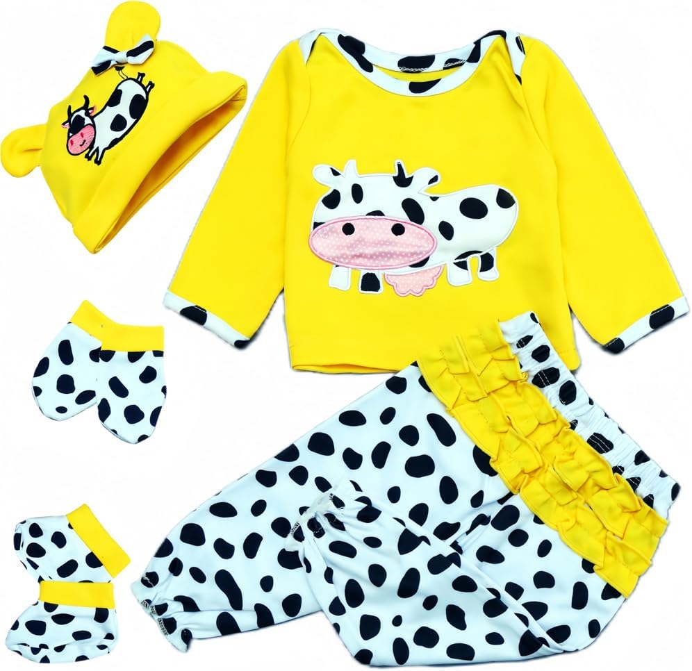 Yellow Cow Reborn Baby Doll Clothes 5pcs Set