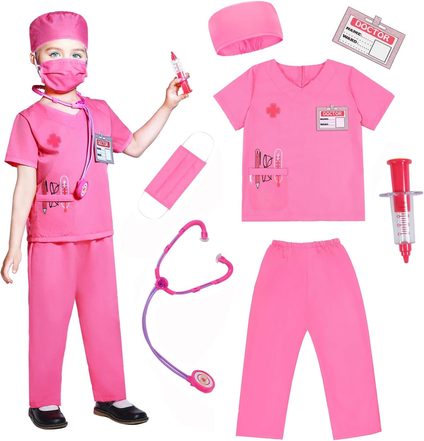 Wbesty Kids Doctor Costume 7pcs Play Kit