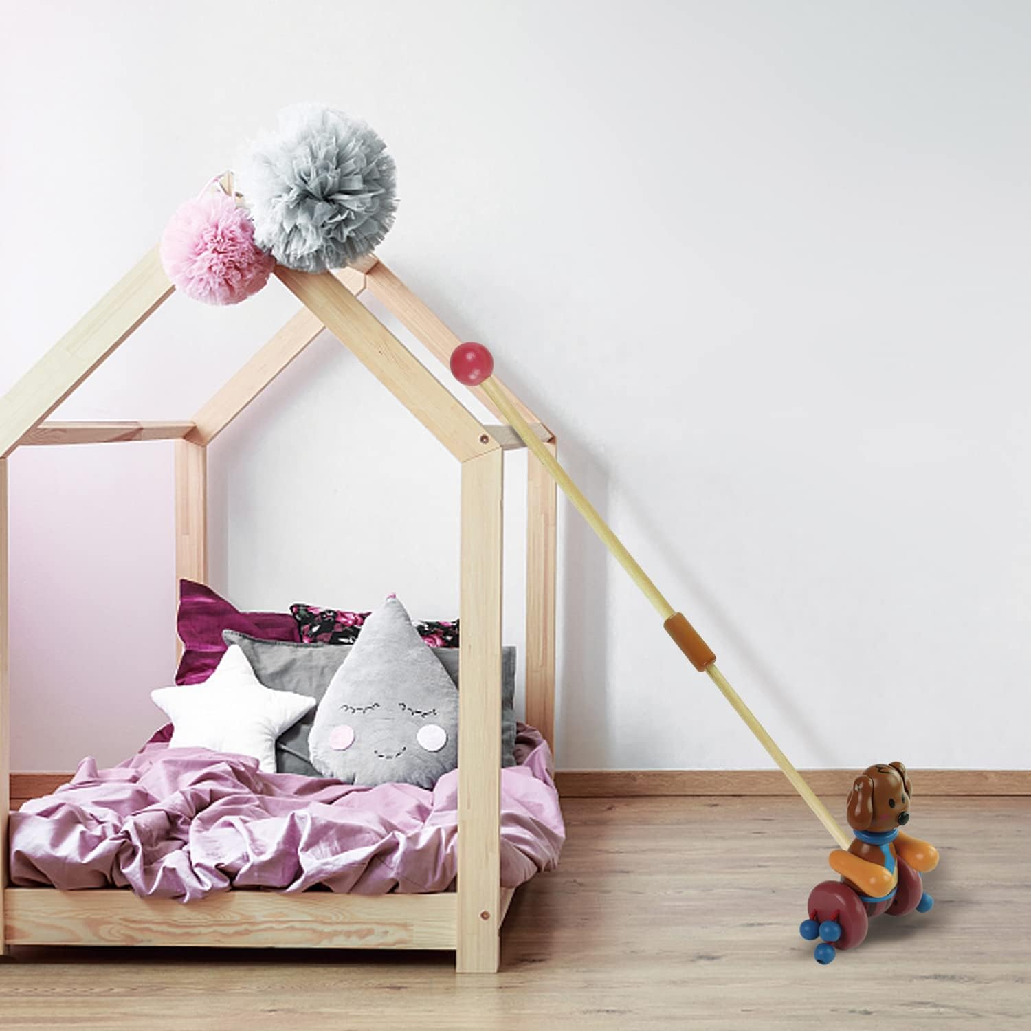 RUYU Loyal Puppy Wooden Push Pull Activity Walking Toy for Toddlers