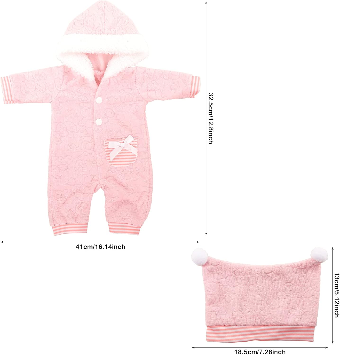 Miunana Baby Doll Clothes Pink Jumpsuit and Cap Set